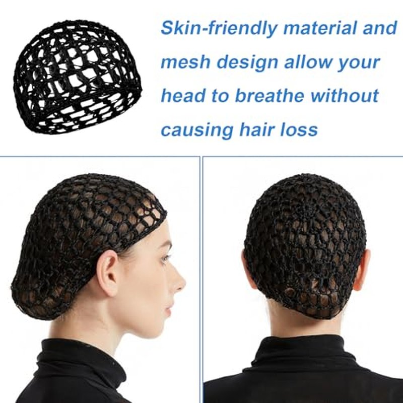 2-Pack Black Crochet Mesh Wig Cap with Lift Strap for Curly Hair
