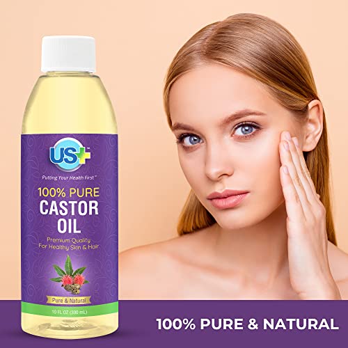 US+ 10oz 100% Pure Castor Oil - Cold-pressed, Unrefined, Hexane-free - USP Grade - Premium Quality for Healthy Skin & Hair