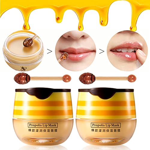 2 Pack Nourishing Bee Lip Balm Honey Pot, Moisturizing Honey Lip Mask, Hydrating & Prevention Dry and Cracked Lip Scrubs Exfoliator Lip Sleeping Mask Reduces Lip Lines Lip Care Products