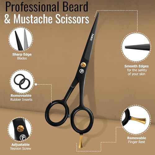 5¡± Professional Beard Mustache Scissors with 1 Beard Comb, 1 Mustache Comb and Travel Pouch - Perfect Beard Trimming Scissors for All Facial Hair Scissors - Grooming Scissors