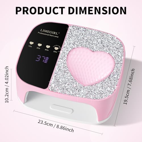 LIMEGIRL Pink UV LED Nail Lamp Kit for Gel Polish, Rechargeable & Fast Curing