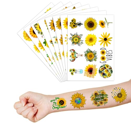 96 Pcs Sunflower Temporary Tattoos for Kids - 8 Sheets