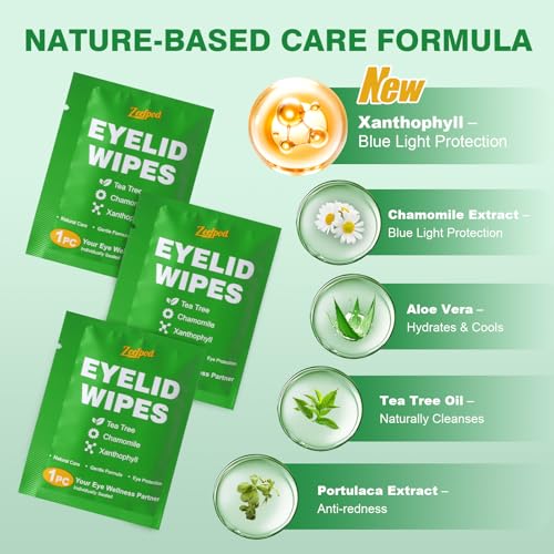 Tea Tree Oil Eyelid Wipes – 60 Individually Wrapped, Gentle for Sensitive Eyes