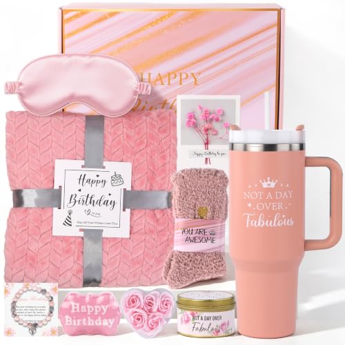 Pink Spa Gift Set for Women – Birthday Basket with Blanket