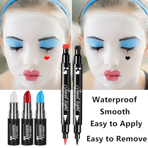 Go Ho Red White and Blue Multi-use Lip Face Paint Stick,2PC Red&Black Hearts Eyeliner Stamp,Heart-shaped Earrings and Necklace Kit,Queen Cosplay Halloween Costumes Party Accessories for Women