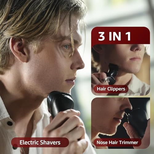 Cordless Electric Razor for Men: 3-in-1 Shaver for Beard/Nose/Sideburns - IPX7 Waterproof Travel Kit - Precision Blades & Turbo Speed