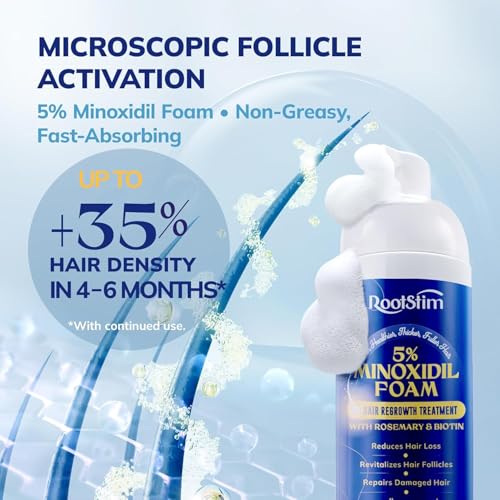 RootStim 5% Minoxidil Foam for Men & Women Hair Loss Treatment, Thicker Fuller Hair, 6 Fl Oz