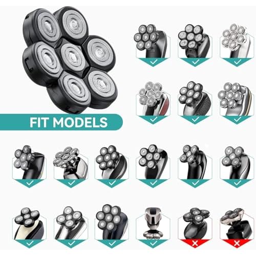 kensen 7D Head Shaver Replacement Head - Electric Shaver Replacement Head 7 Heads for Bald Men Wet and Dry Compatible Many Models Waterproof Head Razor