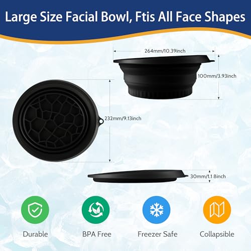 Large Bowl for Face Ice Bath, Foldable Facial Ice Bath with Built-in Icetray, Silicone Facial Ice Bath Bowl, Ice Face Bowl (Black)
