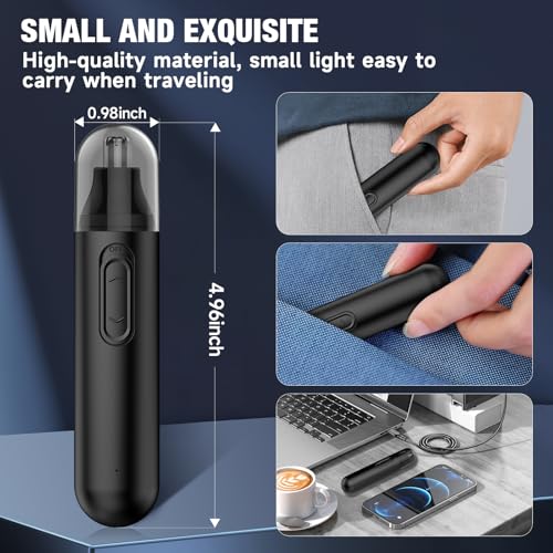 Nose Hair Trimmer for Men Rechargeable: 2024 Painless Rechargeable Nose Hair Trimmer IPX7 Waterproof, Dual Edge Blades Eyebrow & Facial Trimmer for Men for Easy Cleansing, Black