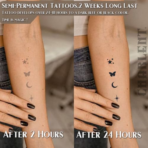 Tiny Small Semi-Permanent Tattoos for Adult - 2 Weeks Long Last Waterproof Realistic Mini Fake Tattoos for Women Men Finger Neck Body/Fades Naturally/No Reflection