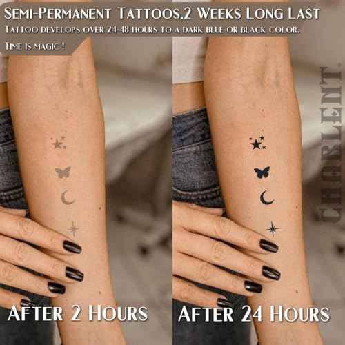 CHARLNET Tiny Small Semi-Permanent Tattoos for Adult - 2 Weeks Long Last Waterproof Realistic Mini Fake Tattoos for Women Men Finger Neck Body/Fades Naturally/No Reflection