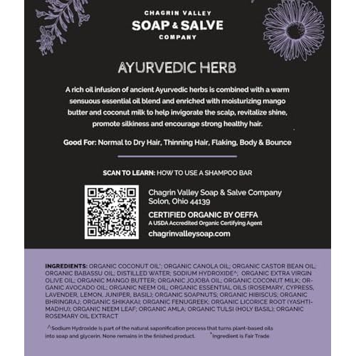 Chagrin Valley Soap & Salve Ayurvedic Organic Shampoo & Body Wash Soap Bar - Nurtures Dandruff & Dull Hair - Sulfate Free Shampoo - Sustainable, Vegan Handmade Soap ? 5.6 oz Women & Mens Soap Bar 3PK