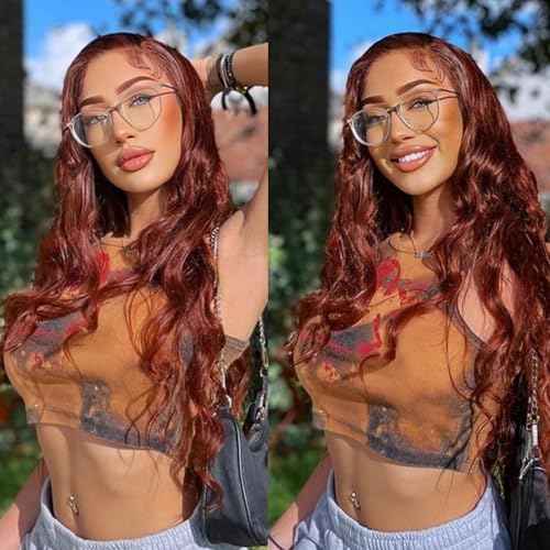 Reddish Brown Bundles With Closure Human Hair 20 22 24+20 Free Part, Copper Red Body Wave Human Hair Bundles With 4X4 Lace Closure 33 Reddish Brown Body Wave Bundle