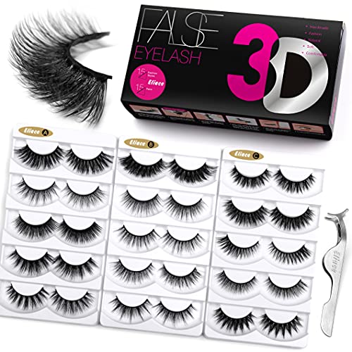 Eliace 3D Mink Lashes 15 Pairs Mixed Styles Natural Fluffy