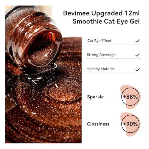 Cat Eye Nail Polish, Dark Brown, Moonlight Magnetic Gel Nail Polish With Magnet Stick, Glitter Holographic Shimmer UV Velvet Gel Nail Art Manicure Salon DIY Home, 12ML