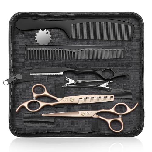 JASON 6-Inch Hair Cutting Scissors Set with Thinning Shears & Accessories, Rose Gold