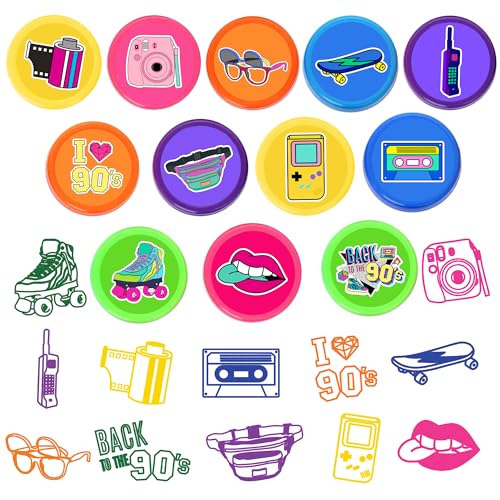 90s Party Favors Set - 24 Temporary Tattoos & 12 Stamps