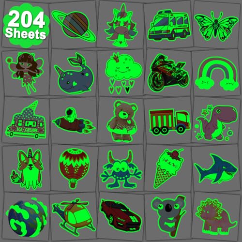 204 PCS Individually Wrapped Luminous Temporary Tattoos for Kids - Glow in The Dark Fun Tattoos for Boys Girls Birthday Party Favors Goodie Bag Fillers
