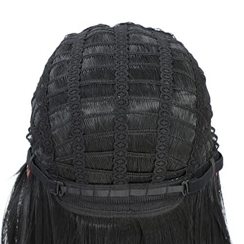Long Curly Wavy Wig with Bangs - Dark Brown Synthetic Hair