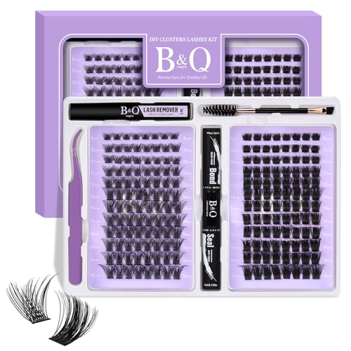 Lash Extension Kit 192 pcs Eyelash Extension Kit B02+B07 8-18mm Mixed Lash Clusters Kit Individual Lashes Kit Wispy with Lash Glue and Remover Applications Eyelash Kit (B02+B07, Kit)