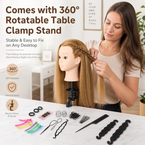 Headdoll 26"-28" Mannequin Head Styling for Hair and Free Table Stand