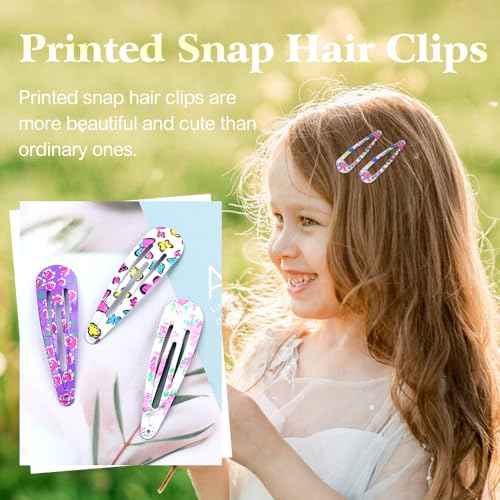 Cinaci 120pcs in 30 Cute Patterns 5cm/2" Colorful Printed Metal Snap Hair Clips Barrettes Bangs Holders Accessories for Baby Girls Toddlers Kids Teens