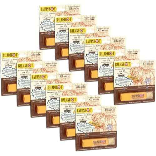 Pack of 12 - Balmshot Genuine Original Classic Beeswax Lip Balm, SPF 15, 0.15 oz