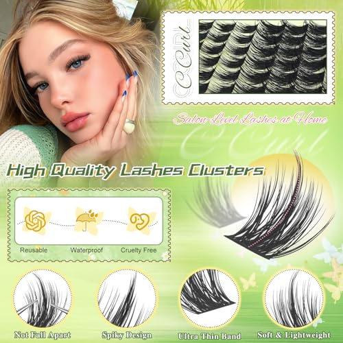 180Pcs Manga Spiky Eyelash Clusters Kit with Glue & Tools