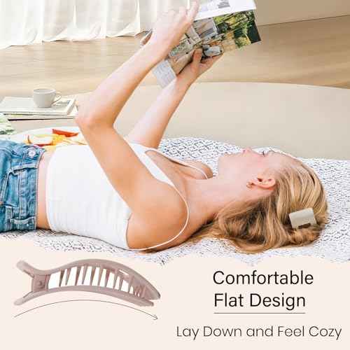 4 PCS Flat Hair Clips, Large Flat Claw Clips for Women Girls, Strong Hold French Hair Clips for Thick Thin Hair, Stylish Classic Hair Barrettes(Neutral Matte)