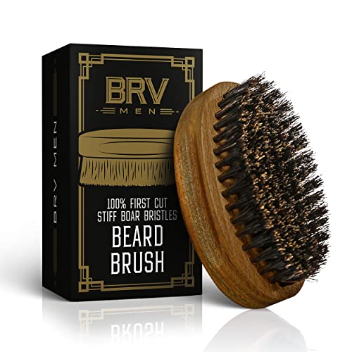 BRV MEN Beard Brush | Firm Boar Bristles | First-Cut Boar Hair Bristles | The Ideal Gift For Men (Green Sandalwood)
