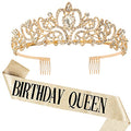 Birthday Queen Gold Sash & Rhinestone Tiara Set