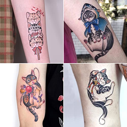 30 Sheets Waterproof Temporary Tattoo Stickers - Japanese Cat Design
