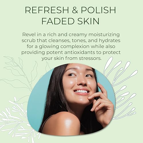 Sea El Coconut Kiwi Exfoliating Face Scrub Hydrating Calming & Purifying Anti Aging Exfoliator - Bamboo Pumice & Green Tea Detoxifying Exfoliant Facial Cleanser & Polish for Women & Men - 4 Oz