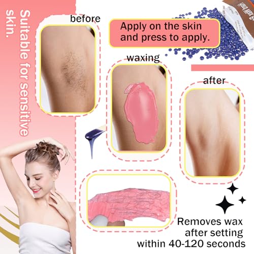 4 Colors Hard Wax Beads for Hair Removal,Gentle Hard Wax Kit with 10 Applicator Sticks,Peel-Off Waxing Beads for Facial and Full Body