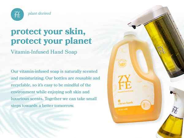 ZYFE Foaming Hand Soap Refills, Half Gallon Hand Soap Foam Refill with Essential Oil Fragrance in Recycled Bottle, Citrus Handwash Refil Biodegradable+