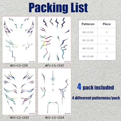 Rumi Tattoos ? 4 Holographic Designs, Inspired Anime Temporary Face Tattoos, Waterproof & Skin-Safe for Cosplay, Parties & Festivals (4 Packs)
