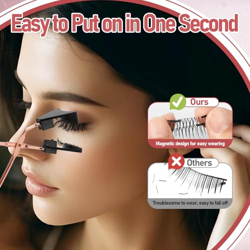 Magnetic 3D False Eyelashes with Applicator Curler, Reusable Magnetic Eyes Lashes Kit without No Glue, 3D False Eyelashes, Waterproof Artificial Magnets Eyelashes Kit for Makeup Beginer