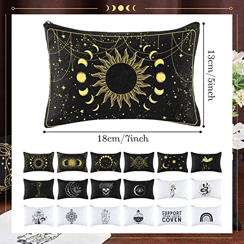 Patelai 18 Pieces Moon Witch Zipper Pouch Bag Tarot Cards Phase Bag Witch Purse Gothic Aesthetic Canvas Makeup Bags Witchy Crystals Toiletry Bags Witchcraft Snake Cosmetic Bags for Women Girls