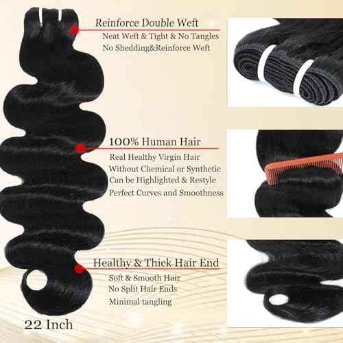 Human Hair Bundles Body Wave 100% Unprocessed Brazilian Virgin Human Hair 1 Bundle Deals 12A Quick Weave Bundles Raw Real Wavy Human Hair Extensions Natural Black 26 Inch