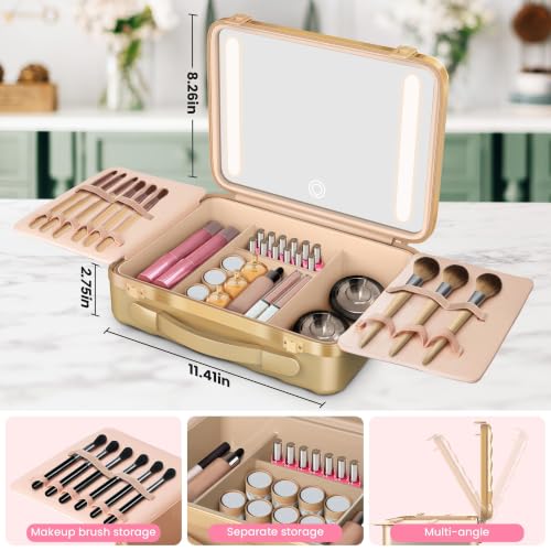 Makeup Travel Case with LED Lighted Mirror - Gold
