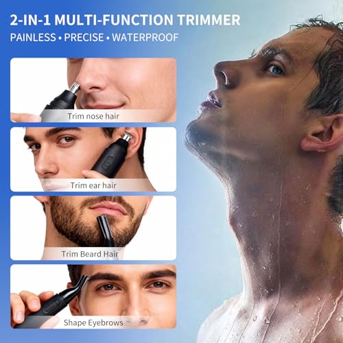 GERY Nose Hair Trimmer & Clipper, 2 in 1 Eyebrow Trimmer with Dual Replaceable Heads, USB Rechargeable, Dust Proof Cap, Low Noise, Easy Clean, Facial Cleansing & Skin Care Kit, for Men Women