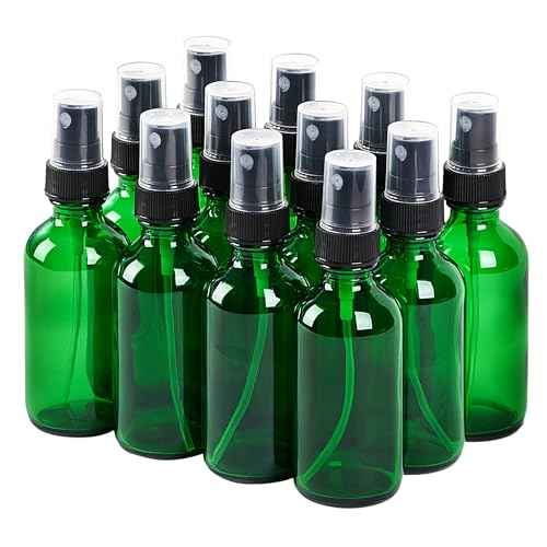 2 oz Glass Spray Bottles, Reusable Fine Mist Sprayer Small Spray Bottle, Leak-Proof Design, Perfect for Travel, Skin Care, Perfumes, Botanical, Cleansing (Green, 2oz-12pcs)