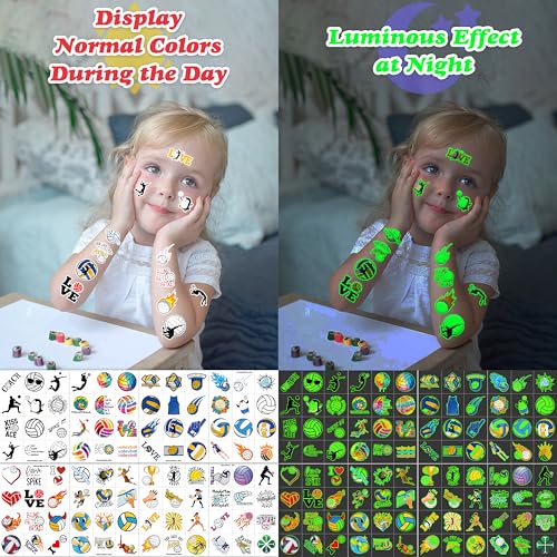 96 Pcs Glow in Dark Volleyball Temporary Tattoos for Kids
