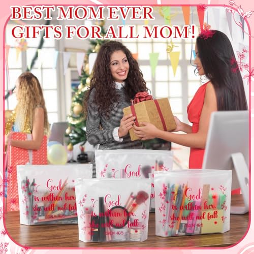 Kacctyen 150 Pack Woman of Faith EVA Bags Gift Bulk God Is Within Her She Will Not Fall Women's Day Party Favor Mother's Day Christian Bible Reusable Clear Pouches with Zipper Waterproof Bag