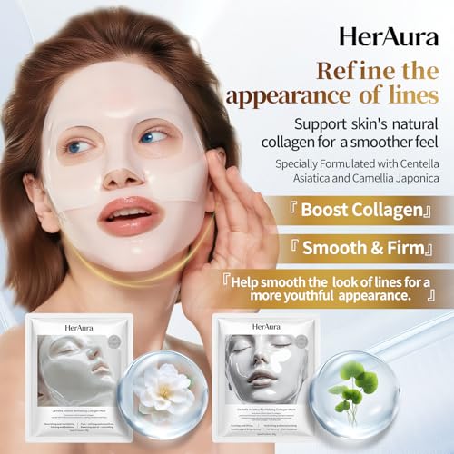 Centella Asiatica Hydrating Collagen Hydrogel Mask 5-Pack - Soothing and Firming Face Mask with Niacinamide, Vitamin C and 200Da Bio-Collagen for Sensitive Skin, 30g Each