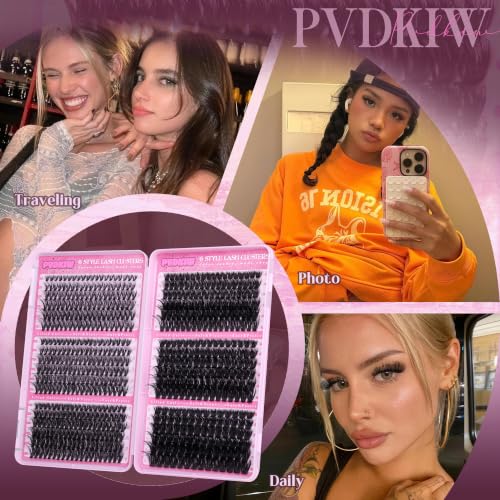 PVDKIW Fluffy Eyelash Clusters Kit - 648pcs Wispy Lashes 8-18mm