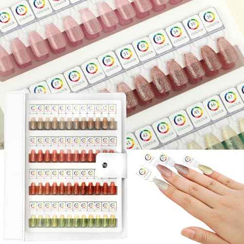 96 Magnetic Nail Color Book,Leather Magnetic Color Display Book with 96PCS Magnetic Tips & 1-120 Number Labels,Perfect for Nail Polish Nails Art Design(White)