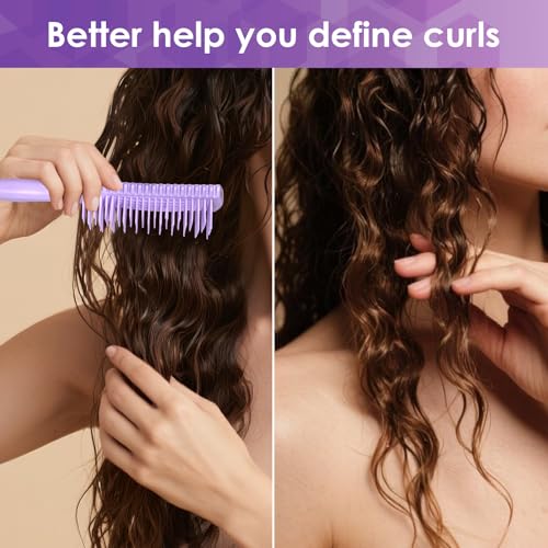 QUWHE Curl Defining & Detangling Brush – Dual-Vented Flexible Bristles, Purple