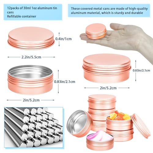 12-Pack 1oz Aluminum Tin Jars with Screw Lids for Cosmetics